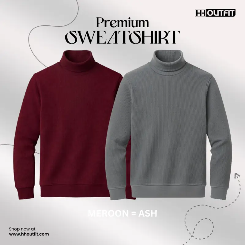 PREMIUM HIGH NECK SWEATSHIRT MEROON + ASH