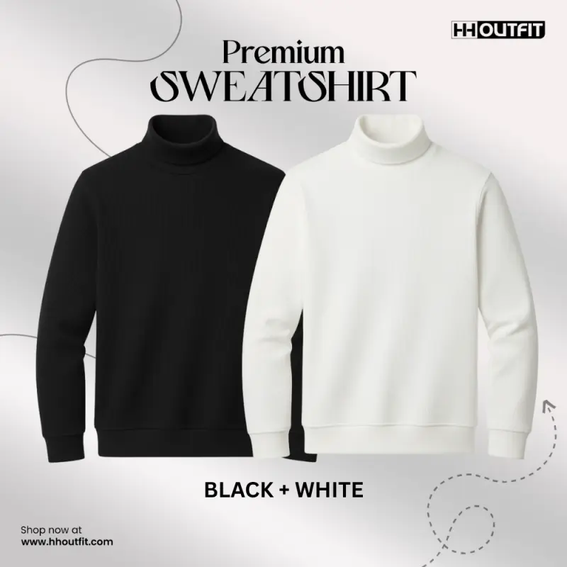 PREMIUM HIGH NECK SWEATSHIRT BLACK + WHITE