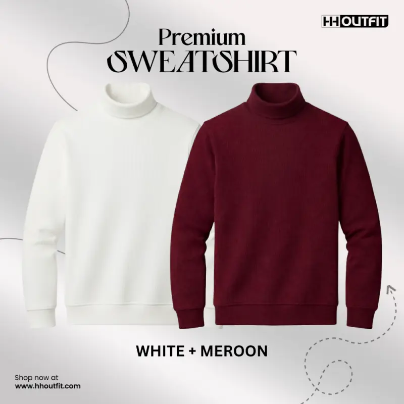 PREMIUM HIGH NECK SWEATSHIRT WHITE + MEROON