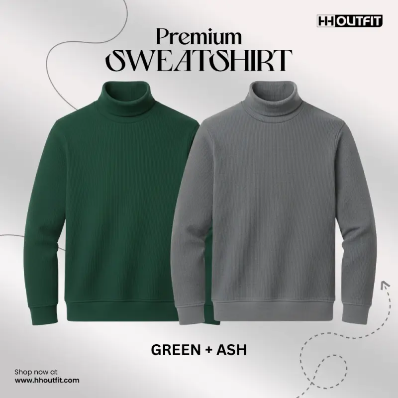 PREMIUM HIGH NECK SWEATSHIRT GREEN + ASH