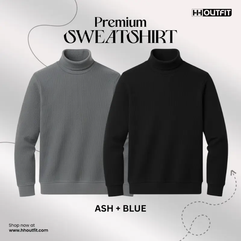 PREMIUM HIGH NECK SWEATSHIRT ASH + BLUE