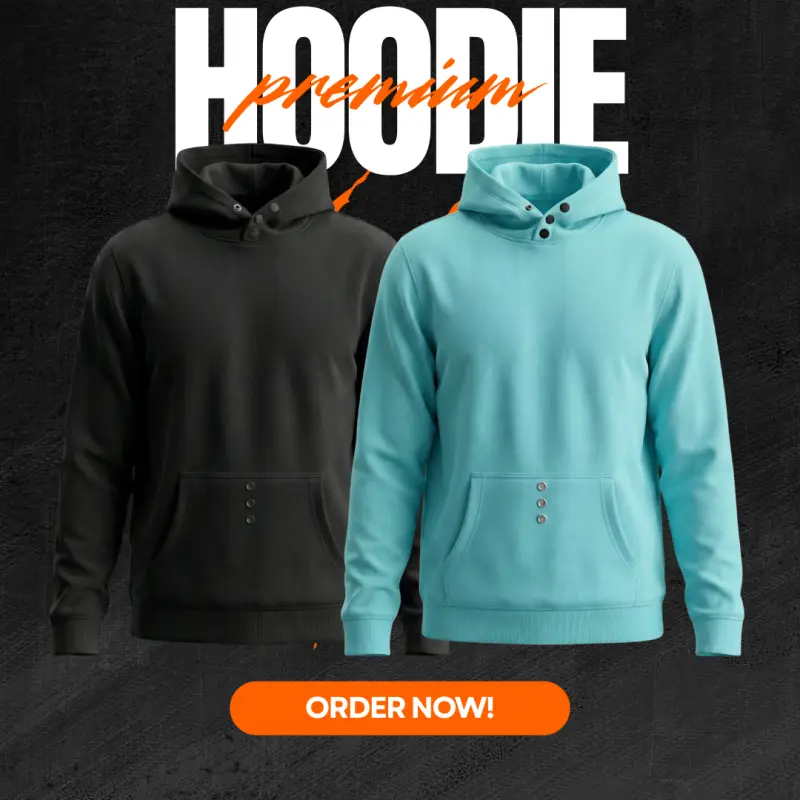 MEN'S PREMIUM HOODIE BLACK+ TIFFANY BLUE COMBO SOLID