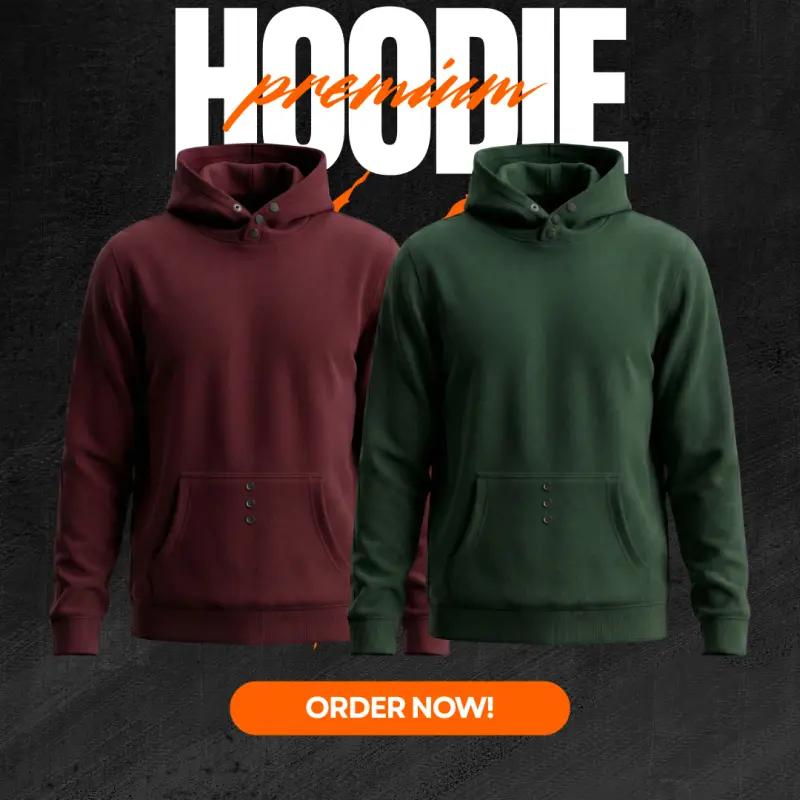 MEN'S PREMIUM HOODIE MEROON+ GREEN COMBO SOLID