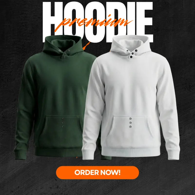 MEN'S PREMIUM HOODIE WHITE+ GREEN COMBO SOLID