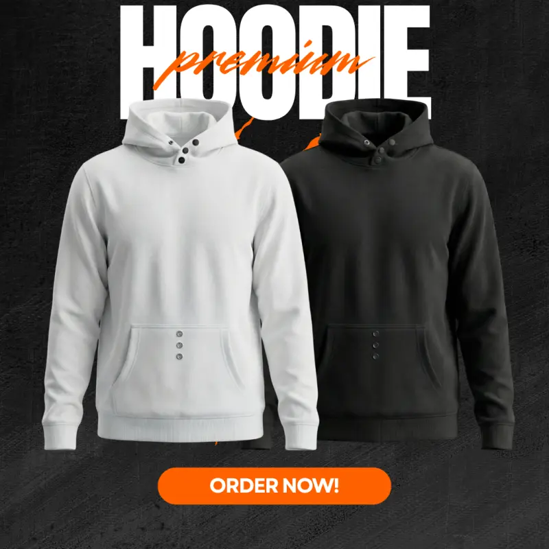 MEN'S PREMIUM HOODIE WHITE+ BLACK COMBO SOLID