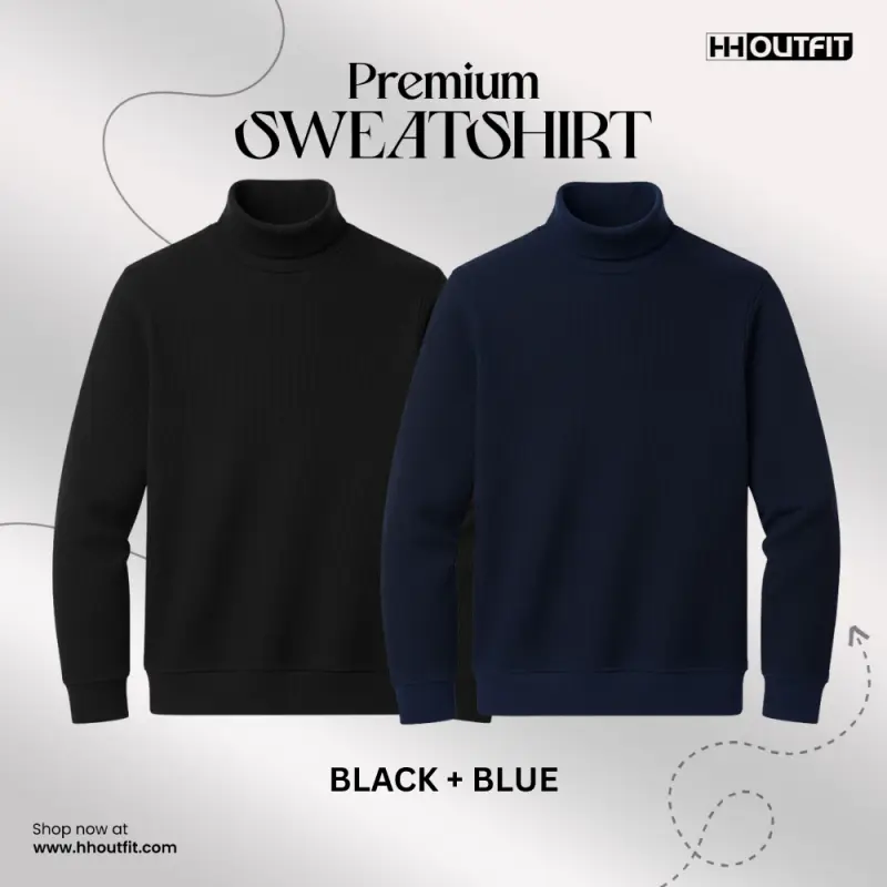 PREMIUM HIGH NECK SWEATSHIRT BLACK + BLUE