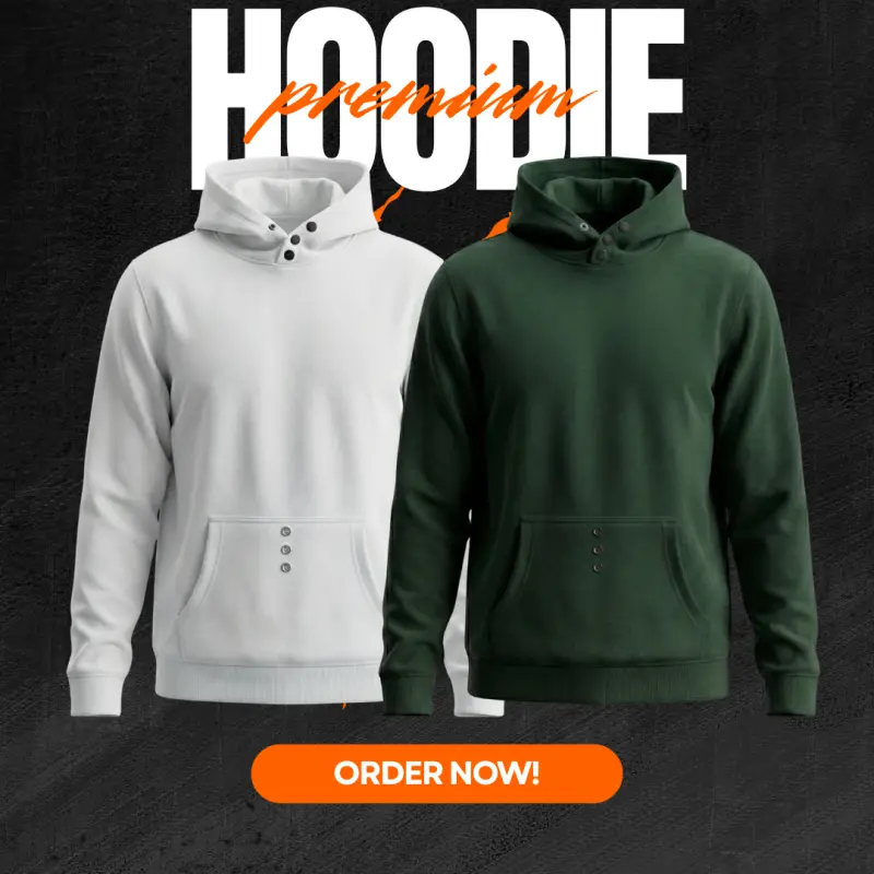 MEN'S PREMIUM HOODIE WHITE+ GREEN COMBO SOLID